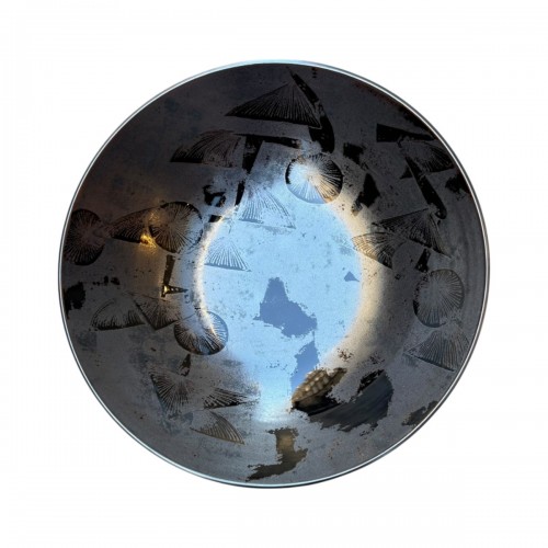 Grand plat profond en céramique Temmoku de Nonaka Taku, décor de pins, Japon