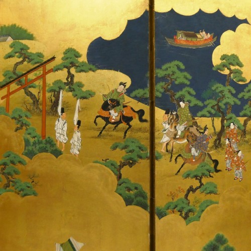 Asian Works of Art  - Six-panel screen, Tale of Genji Kano Sosen Toshinobu 1814-1897