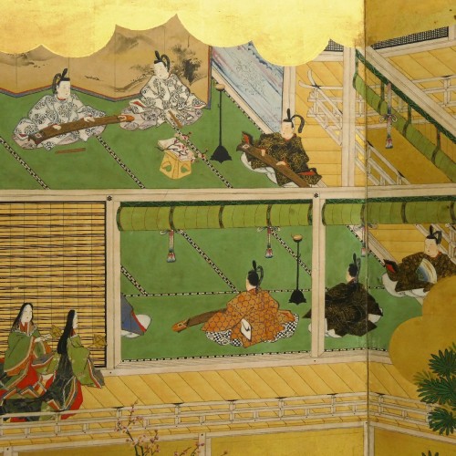 Six-panel screen, Tale of Genji Kano Sosen Toshinobu 1814-1897 - 
