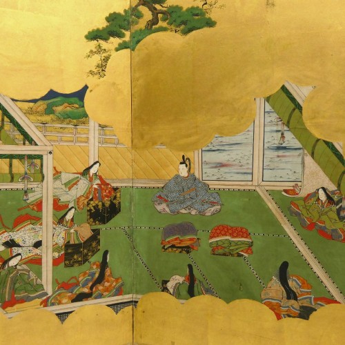 19th century - Six-panel screen, Tale of Genji Kano Sosen Toshinobu 1814-1897
