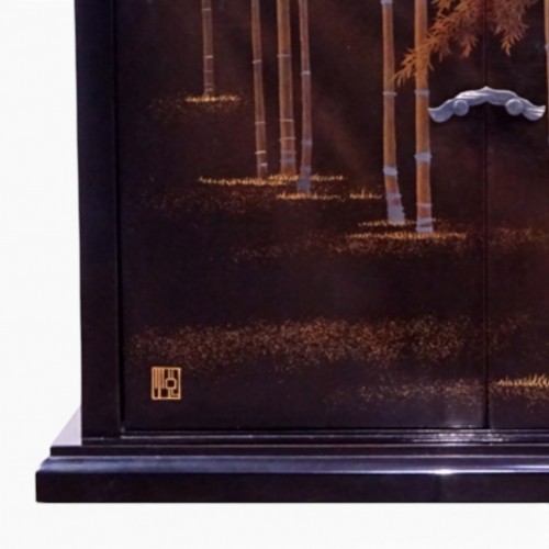 20th century - Wajima lacquer kurodana with bamboo grove design, by Hamataka Etsur?, 1984