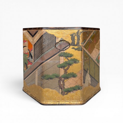 Asian Works of Art  - Octagonal hibachi with Genji monogatari decoration Kyoto, 18th century
