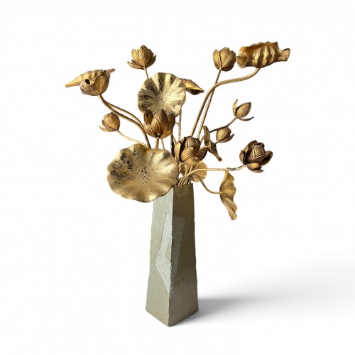 Set of joka Buddhist temple flowers in carved and gilded wood Japan 19th century