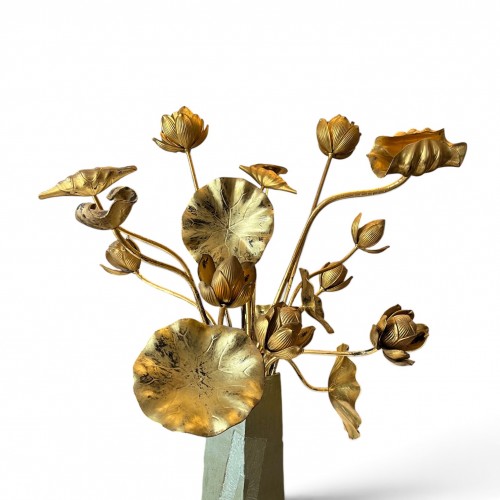 Asian Works of Art  - Set of joka Buddhist temple flowers in carved and gilded wood Japan 19th century