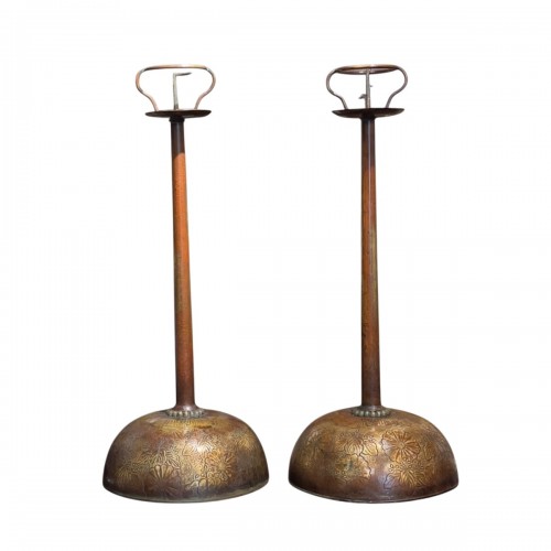 Pair of  Brass Shokudai Candlesticks with Imperial Motifs, Japan, Late Edo 