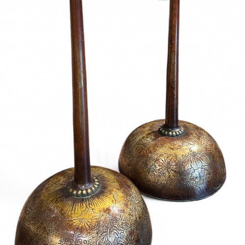 Pair of  Brass Shokudai Candlesticks with Imperial Motifs, Japan, Late Edo  - Asian Works of Art Style 