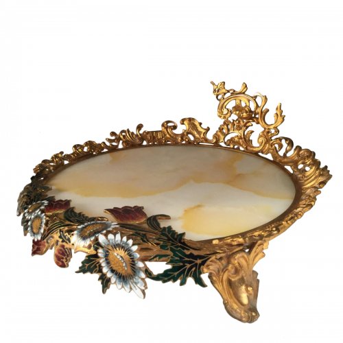 Onyx and cloisonné bronze stand, att to Eugène Cornu, circa 1870