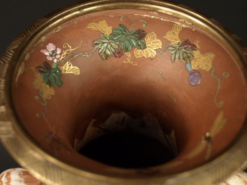 Japon, paire de vases en biscuit de porcelaine marbrés et émaillés, Banko, époque Meiji - Cristina Ortega & Michel Dermigny