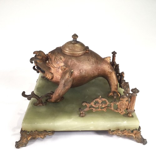 Decorative Objects  - Art Nouveau Bronze Japonism  Inkwell by Santamaria, late 19th c.