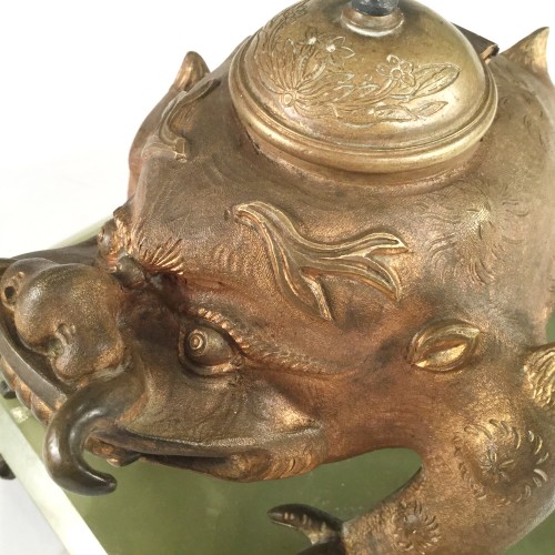 19th century - Art Nouveau Bronze Japonism  Inkwell by Santamaria, late 19th c.
