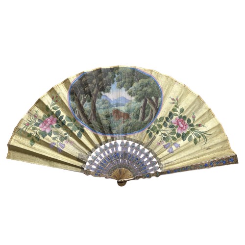 China, Filigree folding fan with  a lion, Canton, late 18th century