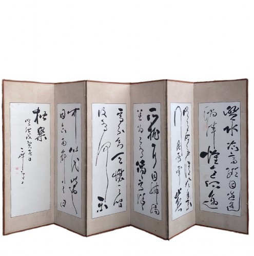 Japan, Pair of folding screens by Takabayashi Nobuyoshi  (1819-1897) - 