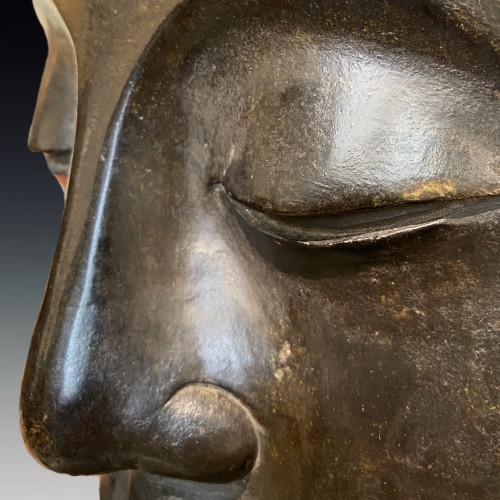 Asian Works of Art  - China, large bronze Bodhisattva head, 19th century