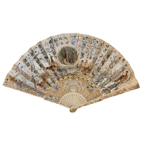 France / China Fan with a farmyard scene and chinoiserie, 18th century.