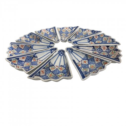 Japan, complete set of 10 Imari fan-shaped dishes, Arita, Imari, 19thc