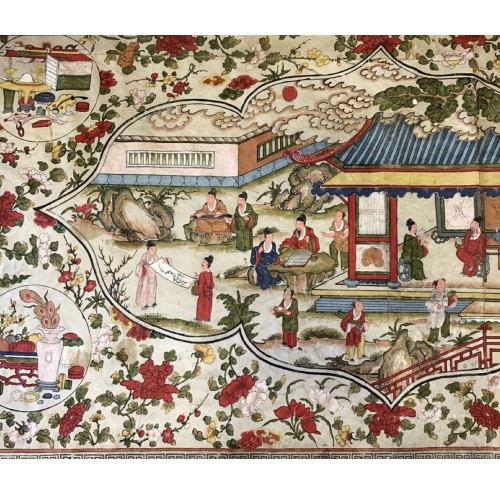 China, large panel painted on leather, Qing period, 18th century. - Asian Works of Art Style 