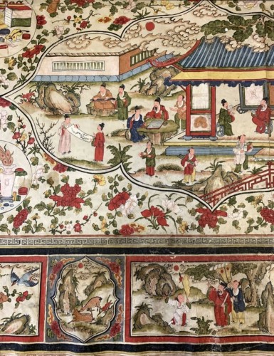 Chine, grand panneau peint sur cuir, époque Qing 18e siècle - Cristina Ortega & Michel Dermigny