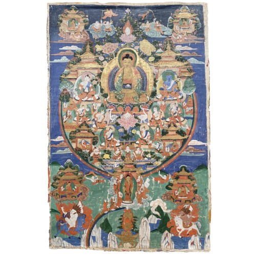 Thangka depicting Amitabha in Sukhavati, Sino Tibetan, 19th century