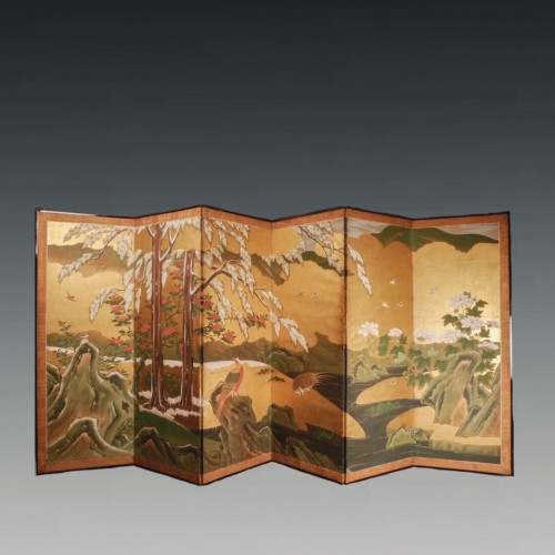 Japan, Six folds screen, Kano school, Edo period - Asian Works of Art Style 