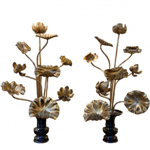 18  gold lacquered wood lotus flowers, Japan Meiji period