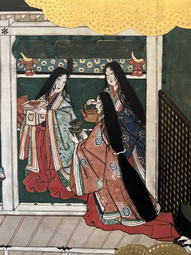 Paravent à 6 feuilles, scènes du Dit du Genji - Japon période Edo vers 1800 - Arts d