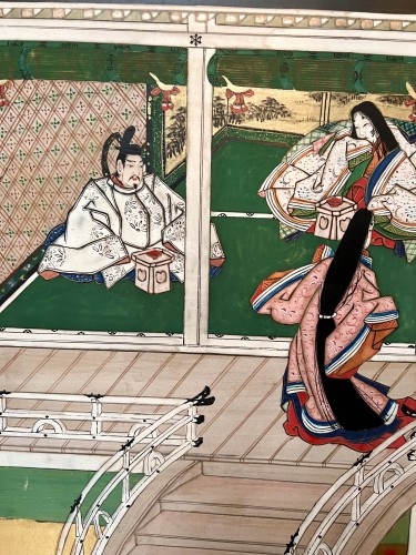 Asian Works of Art  - Six Panel Screen: Scenes from the Tale of Genji - Japan,  Edo period circa 1