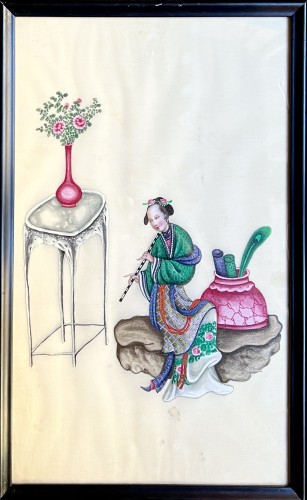 Chine, Suite de 10 peintures sur Tetrapanax, Atelier de Sunqua, Canton, vers 1840. - Cristina Ortega & Michel Dermigny