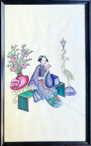 XIXe siècle - Chine, Suite de 10 peintures sur Tetrapanax, Atelier de Sunqua, Canton, vers 1840.