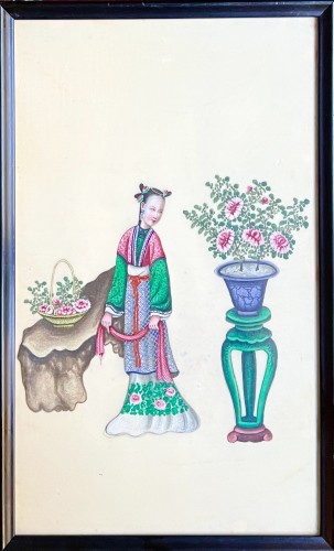  - Chine, Suite de 10 peintures sur Tetrapanax, Atelier de Sunqua, Canton, vers 1840.