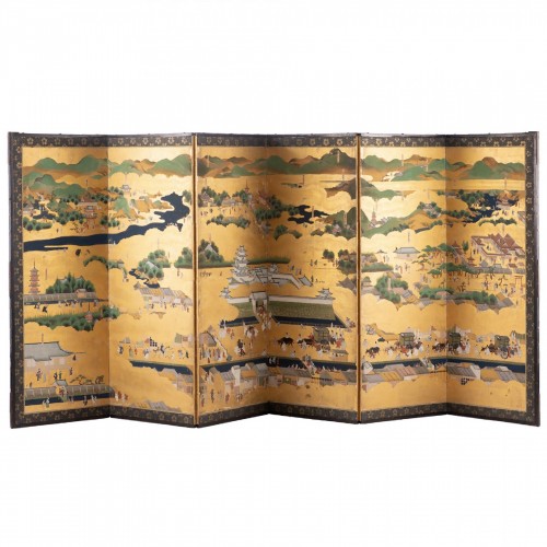 Paravent Rakuchu-Rakugai, Japon époque Edo 18e siècle