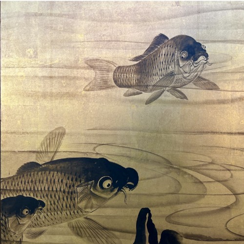 Japon, Carpes, paravent à six feuilles par Mori Ippo 1798-1871 - Cristina Ortega & Michel Dermigny