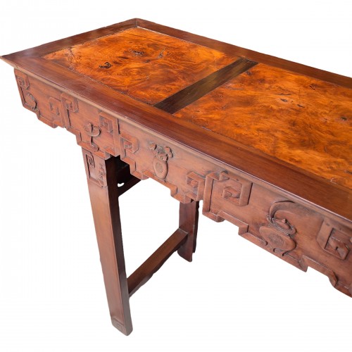 4-sided console in hongmu and burl walnut, China 19th Century  - Asian Works of Art Style 