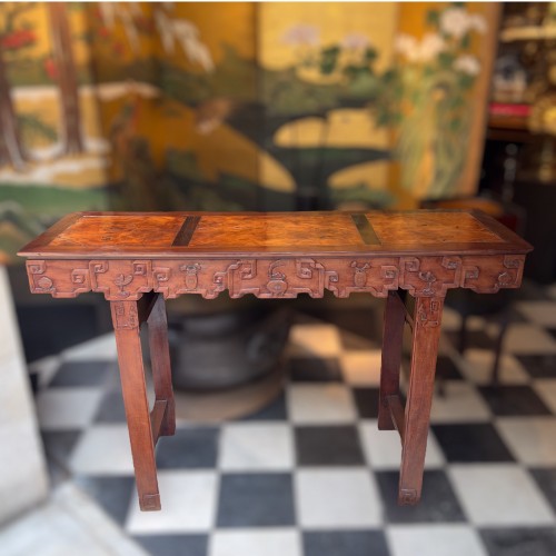 Asian Works of Art  - 4-sided console in hongmu and burl walnut, China 19th Century 