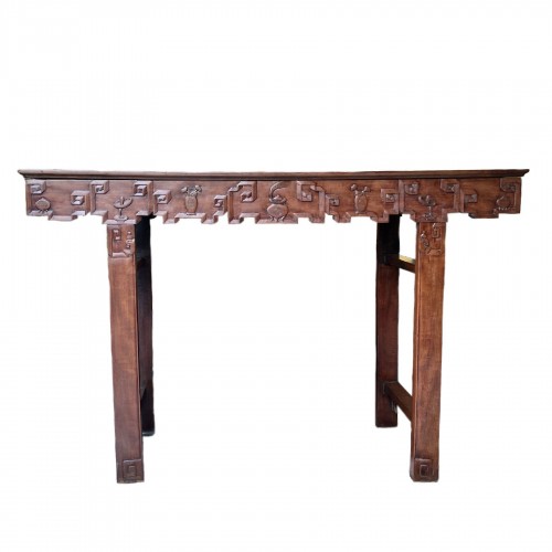 19th century - 4-sided console in hongmu and burl walnut, China 19th Century 