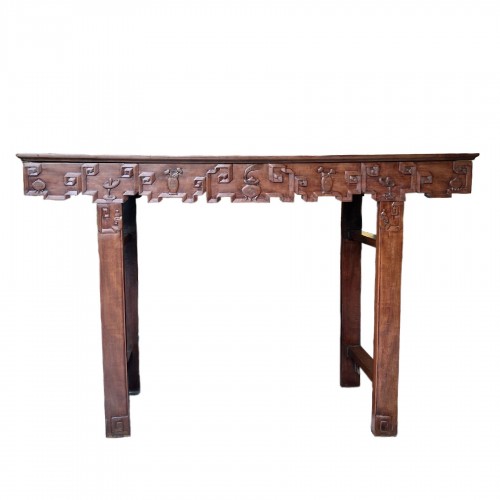 XIXe siècle - Console 4 faces en hongmu et ronce de noyer, Chine 19e siècle