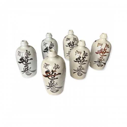 Japan, collection of 6 sake bottles (tokkuri)  enamelled stoneware, late 19