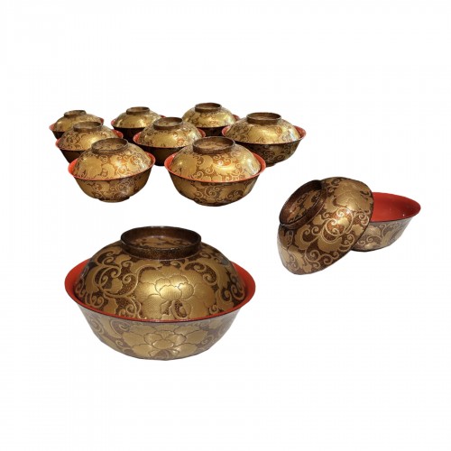 Complete set of 10 lacquer bowls,Japan Meiji period.