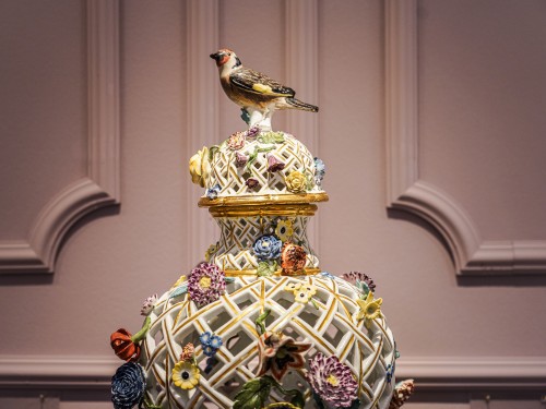 Porcelain & Faience  - A Meissen Reticulated Basketwork Vase and Cover 