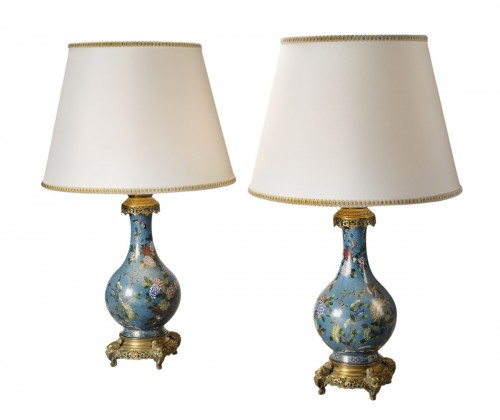 Pair of Chinese cloisonné vases, mounted as lamps