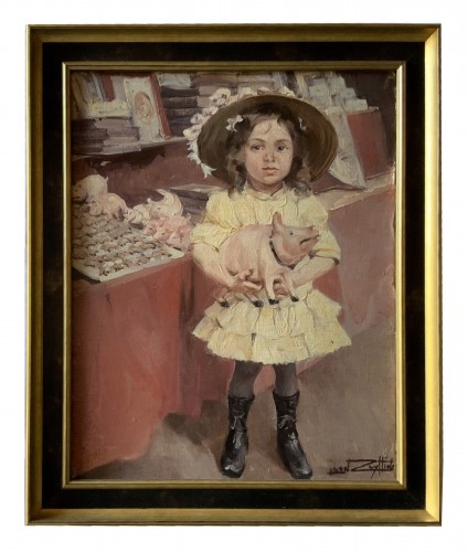 Léon Zeytline (1885-1962) - The little girl with the little pigs