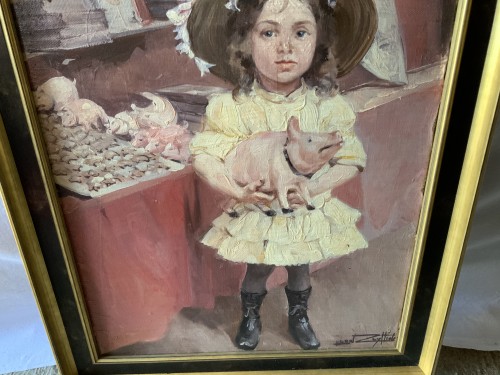 Léon Zeytline (1885-1962) - La fillette aux petits cochons - Tableaux et dessins Style Art nouveau