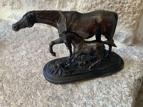 Sculpture Sculpture en Bronze - Jument et son Poulain - Pierre Lenordez (1814 - 1892)