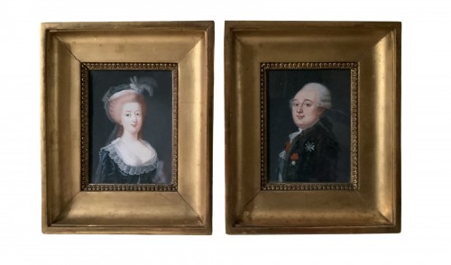Portraits de Louis XVI et Marie Antoinette, gouaches fin XVIIIe