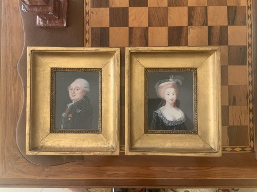 Antiquités - Portraits de Louis XVI et Marie Antoinette, gouaches fin XVIIIe