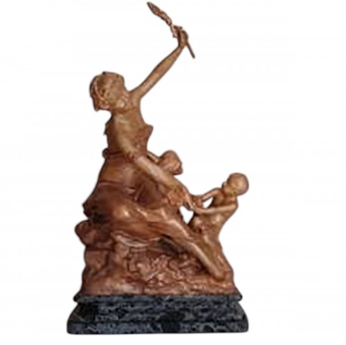 Raoul L'arche, bronze doré "Jeune femme et son enfant"