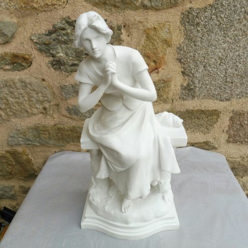 Jeanne d&#039;Arc in Domremy, biscuit by Luca Madrassi - Porcelain & Faience Style Napoléon III