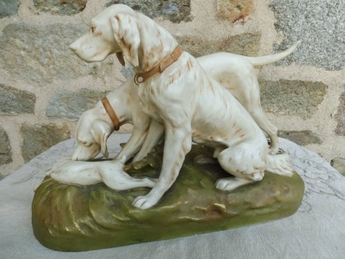 ROYAL DUX porcelain group - Setters hunting hare - Porcelain & Faience Style Art nouveau