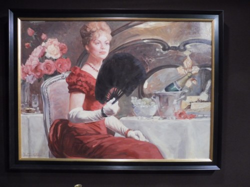 Leon Zeytline (1885 - 1962) - Élégante à la robe rouge et à l'éventail - Danièle Fontaine Antiquaire