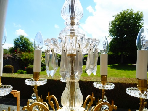 Lustre a cristaux à 9 bras de lumière signé PORTIEUX - Danièle Fontaine Antiquaire