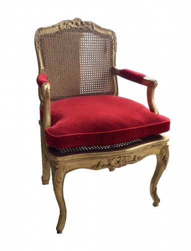 Louis XV desk armchair in gilded wood stamped BARA